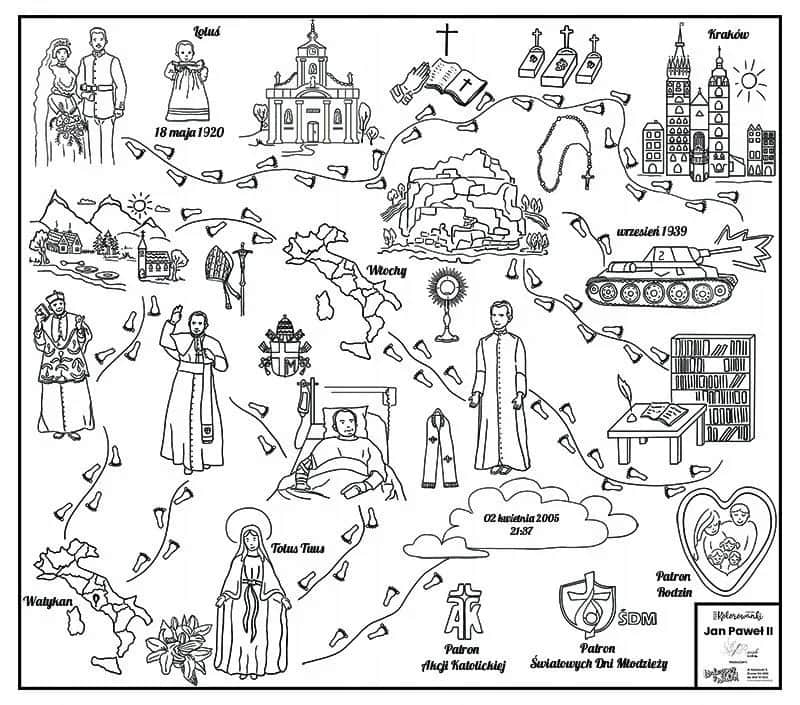 Darmowe kolorowanki i obrazki Jana Pawła II do druku dla wiernych